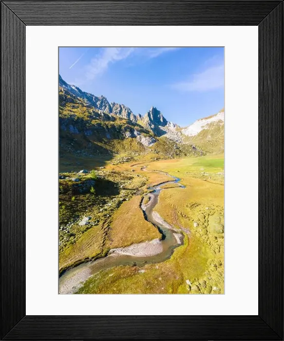 Framed Print : Aerial view of a river, Pizzo Prevat and Passo Campolungo from Alpe Campolungo Framed Print : Aerial view of a river, Pizzo Prevat and Passo Campolungo from Alpe Campolungo