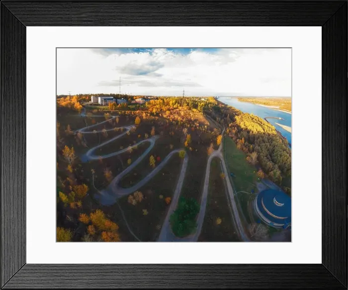 Framed Print : Aerial top vew of winding road in the city Framed Print : Aerial top vew of winding road in the city