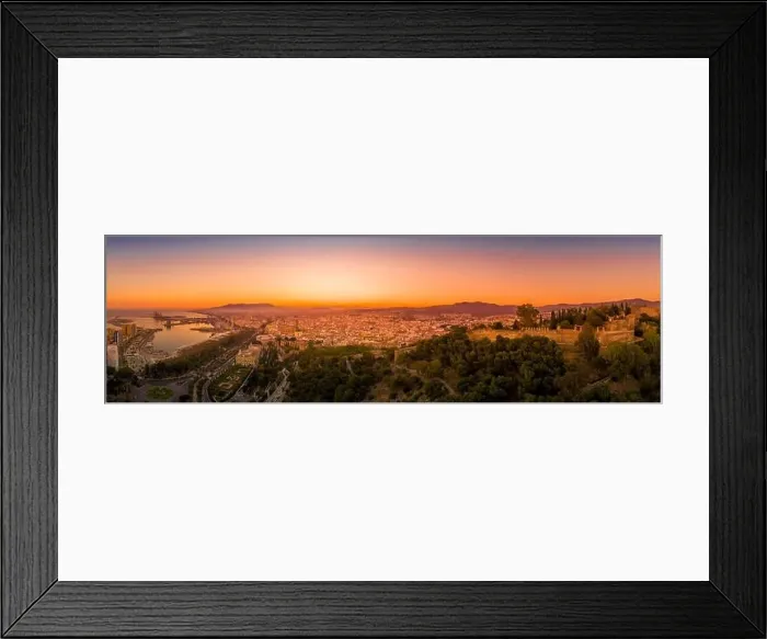 Framed Print : Aerial view of the Alcazaba in Malaga and the Castillo de Gibralfaro from the Moorish Arab times in Southern Spain