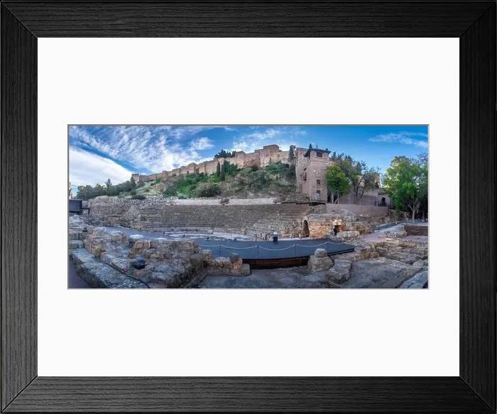 Framed Print : Aerial view of the Alcazaba in Malaga and the Castillo de Gibralfaro from the Moorish Arab times in Southern Spain