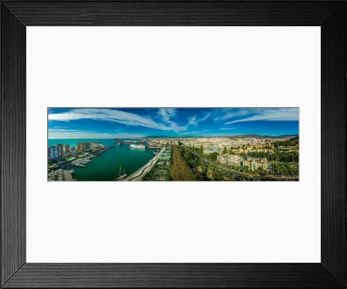 Framed Print : Aerial view of the port of Malaga in Southern Spain with aqua blue water, sail boats and sky Framed Print : Aerial view of the port of Malaga in Southern Spain with aqua blue water, sail boats and sky