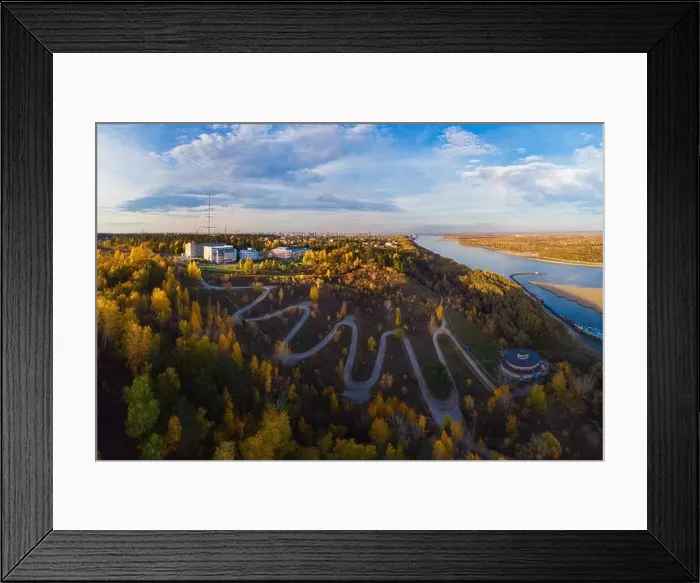 Framed Print : Aerial top vew of winding road in the city Framed Print : Aerial top vew of winding road in the city