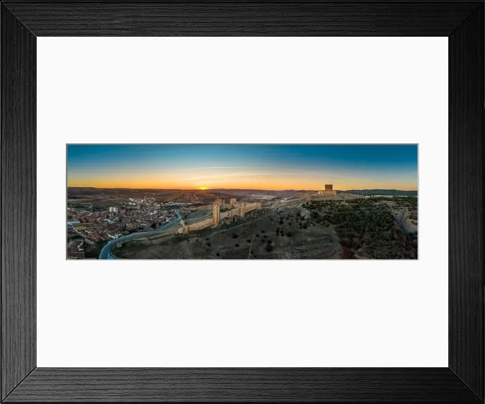 Framed Print : Molina de Aragon classic medieval Spanish ruined partially restored castle aerial panorama view at sunset close to Framed Print : Molina de Aragon classic medieval Spanish ruined partially restored castle aerial panorama view at sunset close to