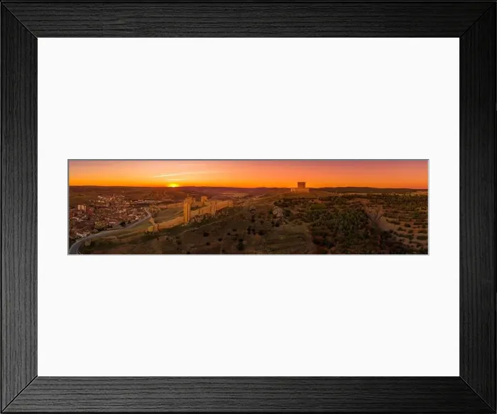 Framed Print : Sunset at Molina de Aragon classic medieval Spanish ruined castle aerial panorama view close to Guadalajara Spain Framed Print : Sunset at Molina de Aragon classic medieval Spanish ruined castle aerial panorama view close to Guadalajara Spain