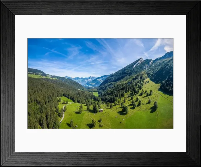 Framed Print : Landscape panorama taken with drone in Switzerland at Obersee Framed Print : Landscape panorama taken with drone in Switzerland at Obersee