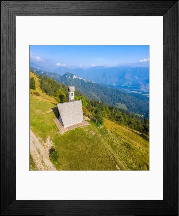 Framed Print : Aerial view of the Chiesetta degli Alpini of Monte Blum and Cima Paré