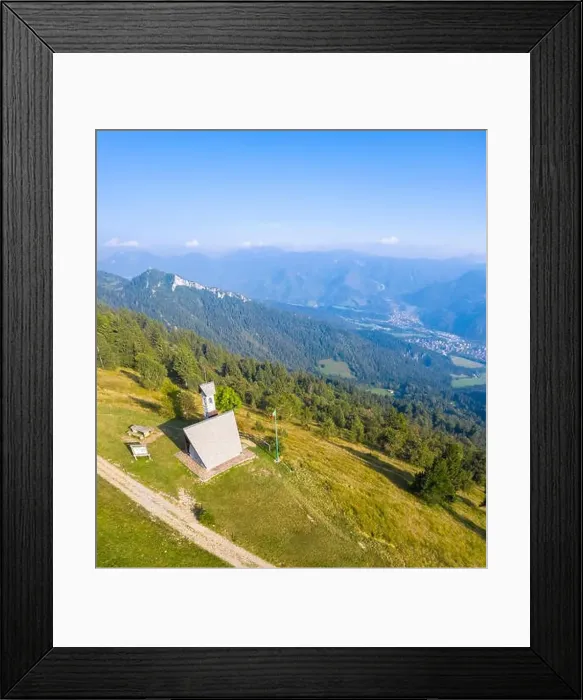 Framed Print : Aerial view of the Chiesetta degli Alpini of Monte Blum and Cima Paré