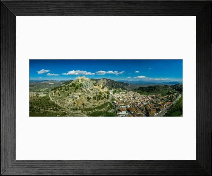 Framed Print : Moncin medieval walled picturesque village in Andalusia close to Granada with ruined castle aerial view one of the most Framed Print : Moncin medieval walled picturesque village in Andalusia close to Granada with ruined castle aerial view one of the most