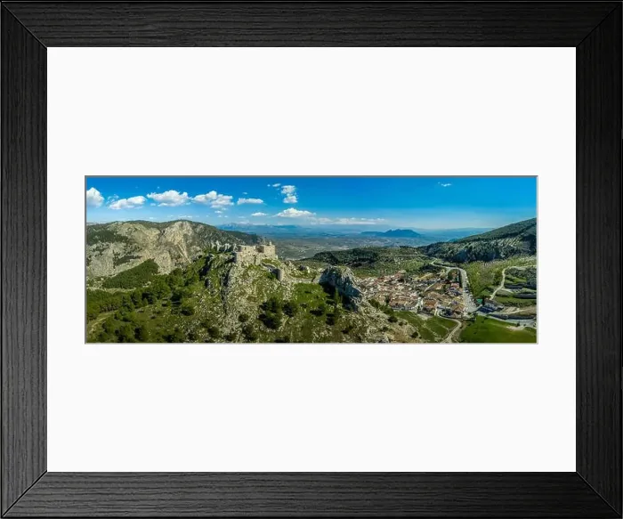 Framed Print : Moncin medieval walled picturesque village in Andalusia close to Granada with ruined castle aerial view one of the most Framed Print : Moncin medieval walled picturesque village in Andalusia close to Granada with ruined castle aerial view one of the most