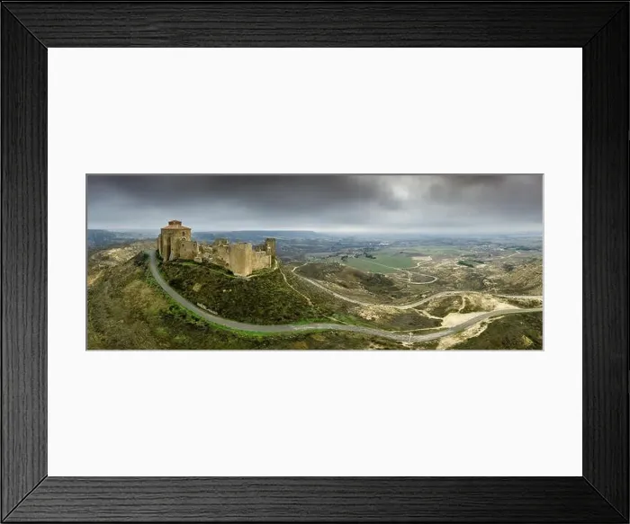 Framed Print : Aerial view of the ruined medieval abandoned Montearagon castle Framed Print : Aerial view of the ruined medieval abandoned Montearagon castle