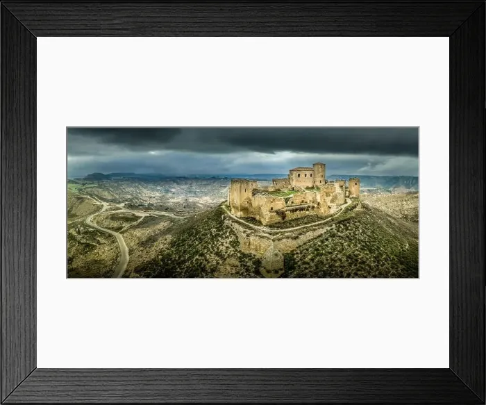 Framed Print : Aerial view of the ruined medieval abandoned Montearagon castle Framed Print : Aerial view of the ruined medieval abandoned Montearagon castle