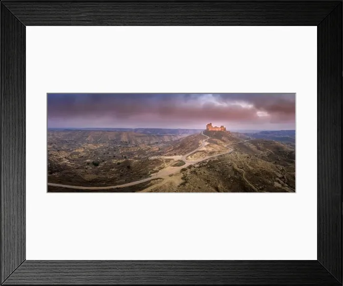 Framed Print : Aerial view of the ruined medieval abandoned Montearagon castle Framed Print : Aerial view of the ruined medieval abandoned Montearagon castle