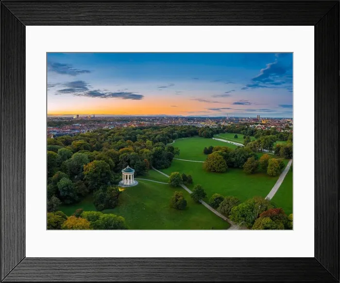 Framed Print : The beautiful morning mood in autumn by a flight over the English Garden of Munich, Bavaria Framed Print : The beautiful morning mood in autumn by a flight over the English Garden of Munich, Bavaria