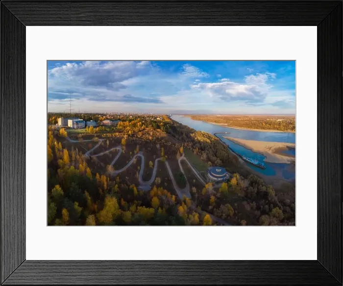 Framed Print : Aerial top vew of winding road in the city Framed Print : Aerial top vew of winding road in the city