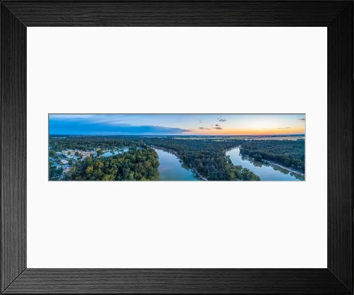 Framed Print : Murray River at dusk aerial panoramic landscape Framed Print : Murray River at dusk aerial panoramic landscape