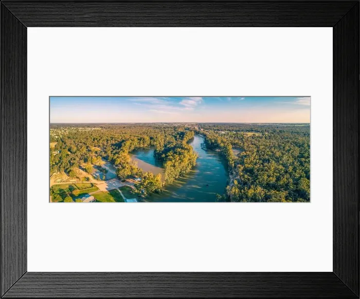 Framed Print : Aerial pano of Murray River near Moama, NSW, Australia Framed Print : Aerial pano of Murray River near Moama, NSW, Australia