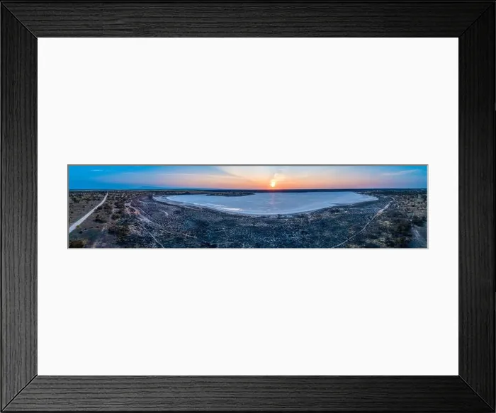 Framed Print : Sunset over salt lake Crosbie in Australia - aerial panorama Framed Print : Sunset over salt lake Crosbie in Australia - aerial panorama