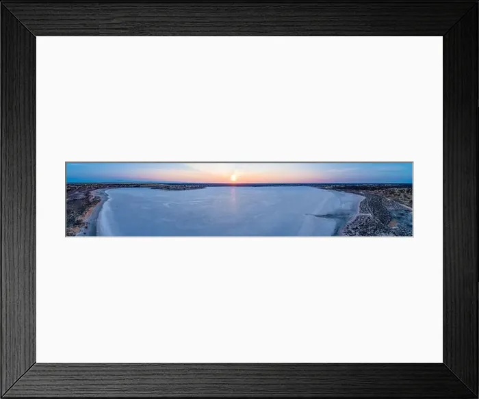 Framed Print : Wide aerial panorama of sunset over salt Lake Crosbie in Murray-Sunset National Park, Australia Framed Print : Wide aerial panorama of sunset over salt Lake Crosbie in Murray-Sunset National Park, Australia