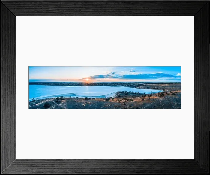 Framed Print : Australian desert and shallow salt lake at sunset - wide aerial panoramic landscape Framed Print : Australian desert and shallow salt lake at sunset - wide aerial panoramic landscape