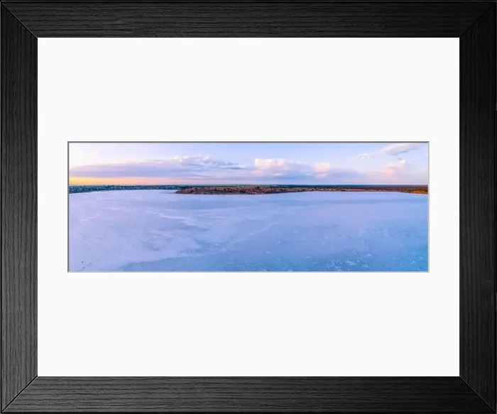Framed Print : Scenic pink salt lake at dawn in Australia - aerial panorama Framed Print : Scenic pink salt lake at dawn in Australia - aerial panorama