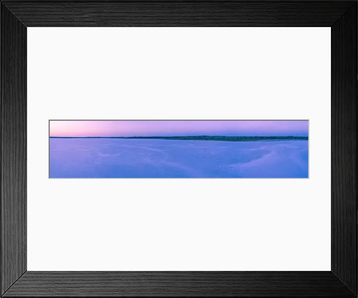 Framed Print : Wide aerial panoramic landscape of pink salt lake at dusk in Australia Framed Print : Wide aerial panoramic landscape of pink salt lake at dusk in Australia