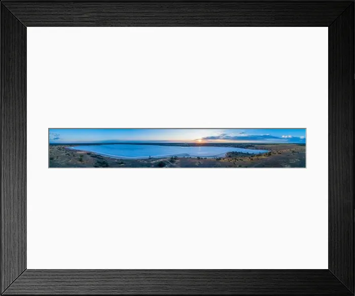 Framed Print : Aerial panoramic landscape of salt Lake Crosbie at sunset. Murray-Sunset National Park, Victoria, Australia Framed Print : Aerial panoramic landscape of salt Lake Crosbie at sunset. Murray-Sunset National Park, Victoria, Australia