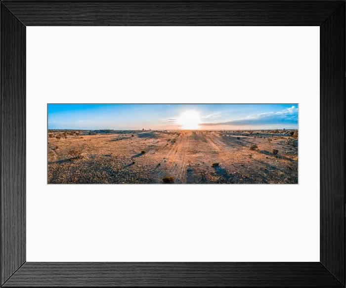 Framed Print : Sunrise over Australian desert - wide aerial panoramic landscape Framed Print : Sunrise over Australian desert - wide aerial panoramic landscape