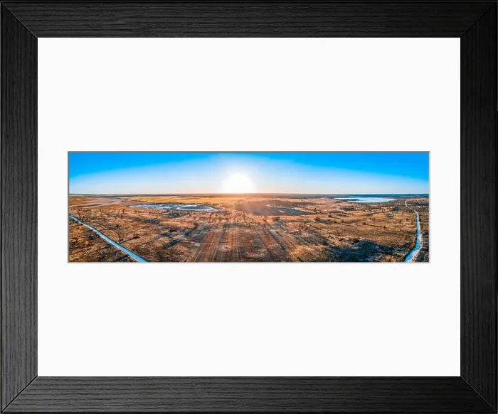 Framed Print : Sunset over desert in Australia - wide aerial panorama Framed Print : Sunset over desert in Australia - wide aerial panorama