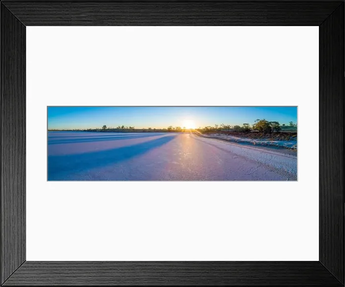 Framed Print : Wide panorama of pink salt lake Hardy at sunset Framed Print : Wide panorama of pink salt lake Hardy at sunset