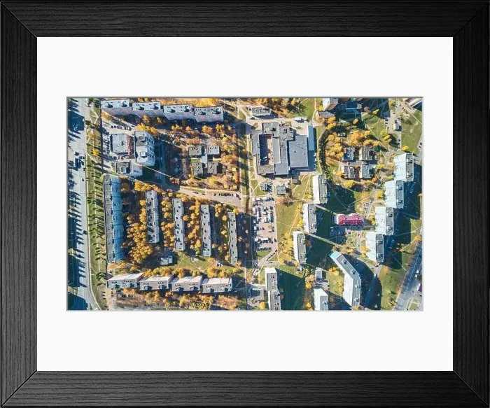 Framed Print : City neighborhood district in autumn aerial drone above top view Framed Print : City neighborhood district in autumn aerial drone above top view