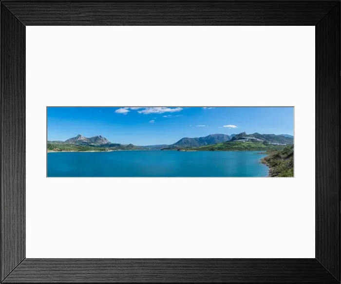 Framed Print : Zahara de la Sierra aerial view of medieval castle, hilltop village and lake near Sevilla Spain Framed Print : Zahara de la Sierra aerial view of medieval castle, hilltop village and lake near Sevilla Spain