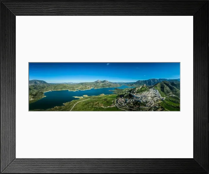 Framed Print : Zahara de la Sierra aerial view of medieval castle, hilltop village and lake near Sevilla Spain Framed Print : Zahara de la Sierra aerial view of medieval castle, hilltop village and lake near Sevilla Spain