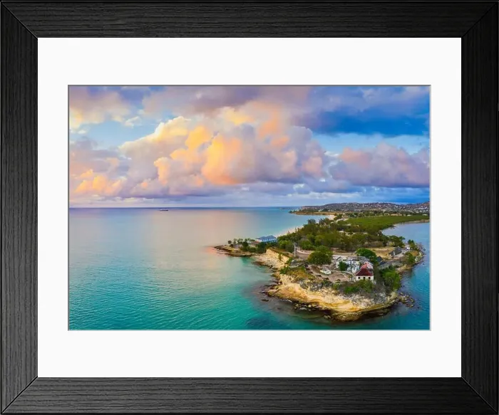 Framed Print : Aerial panoramic by drone of Fort James, St. John's, Antigua, Leeward Islands, West Indies, Caribbean, Central America Framed Print : Aerial panoramic by drone of Fort James, St. John's, Antigua, Leeward Islands, West Indies, Caribbean, Central America