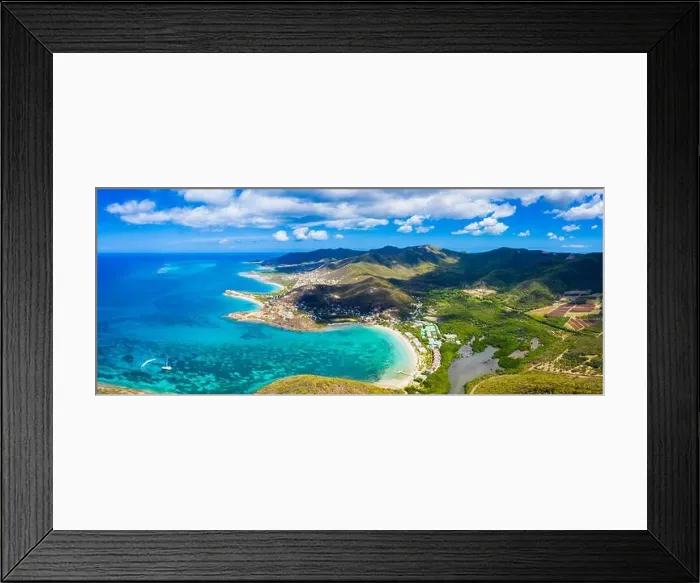 Framed Print : Aerial panoramic by drone of Carlisle Bay Beach and Old Road Village Framed Print : Aerial panoramic by drone of Carlisle Bay Beach and Old Road Village