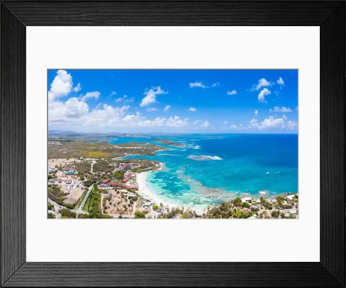 Framed Print : Aerial panoramic by drone of coral reef along Long Bay beach Framed Print : Aerial panoramic by drone of coral reef along Long Bay beach