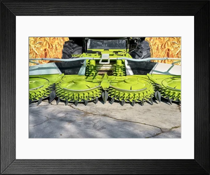 Framed Print : modern tractor, nozzle for mowing fresh grass close up