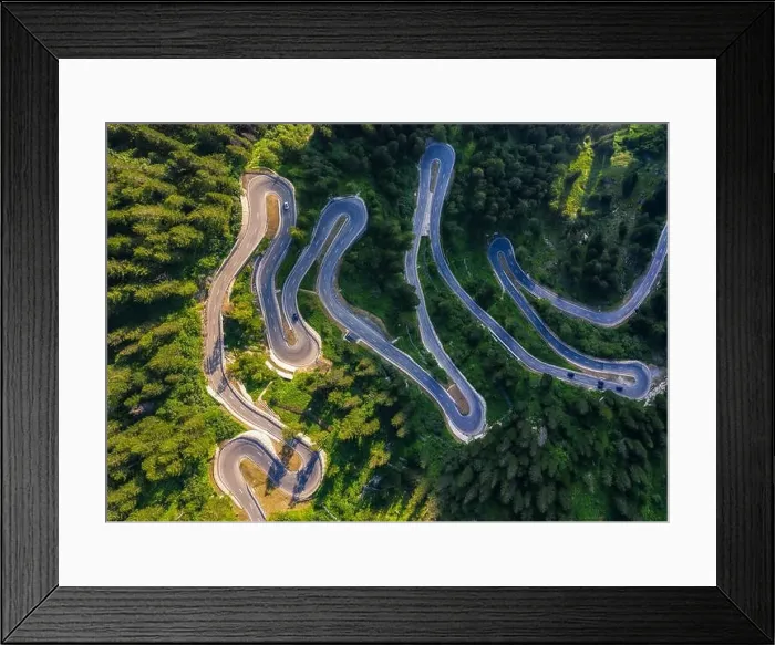 Framed Print : Aerial view of Maloja Pass road in Switzerland