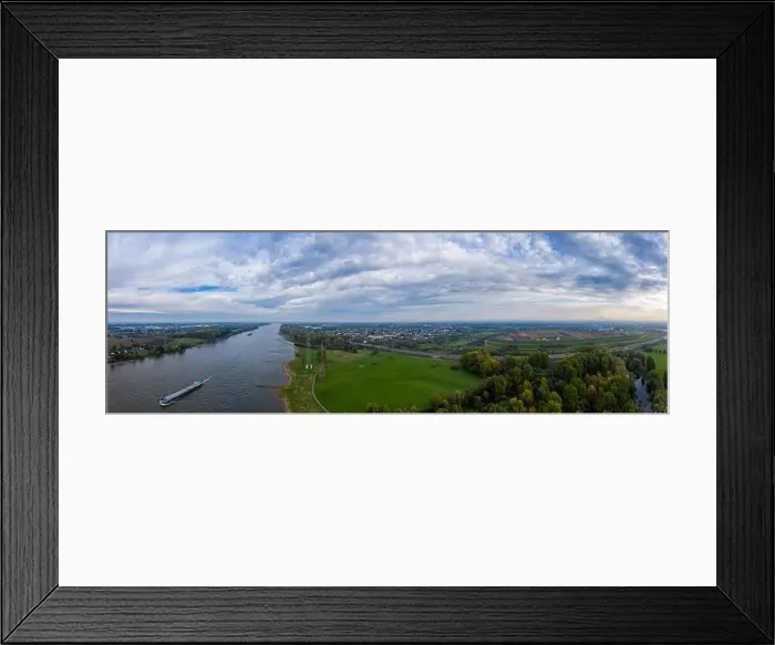 Framed Print : Panoramic view on riverboats on the Rhine. Aerial photography by drone