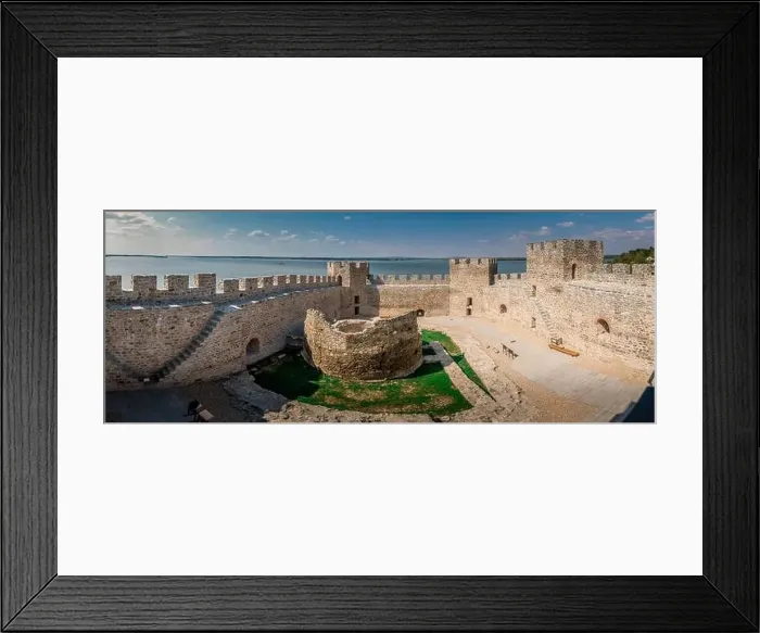 Framed Print : Aerial panorama view of newly restored Ram castle former Turkish stronghold on the bank of the river Danube in Serbia Framed Print : Aerial panorama view of newly restored Ram castle former Turkish stronghold on the bank of the river Danube in Serbia