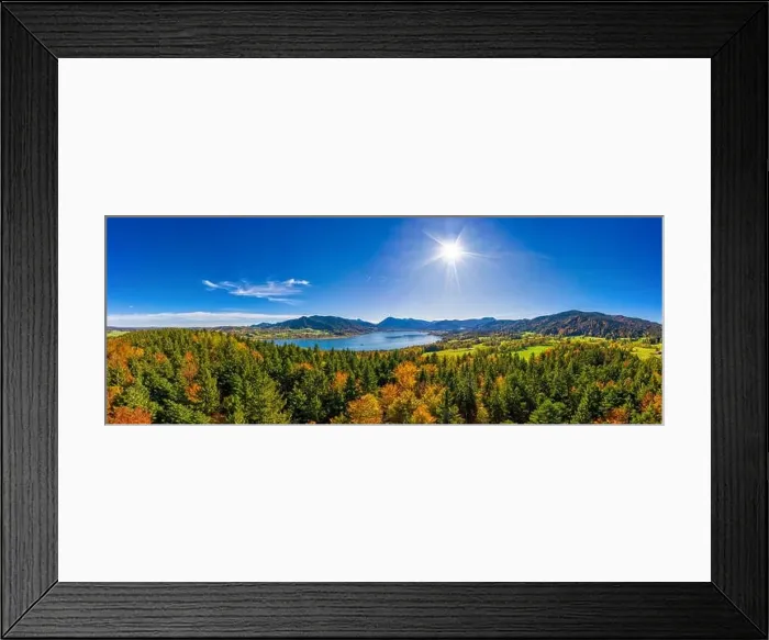 Framed Print : Fantastic panoramic view over the bavarian lake Tegernsee in autumn with fall colors, made by a drone Framed Print : Fantastic panoramic view over the bavarian lake Tegernsee in autumn with fall colors, made by a drone