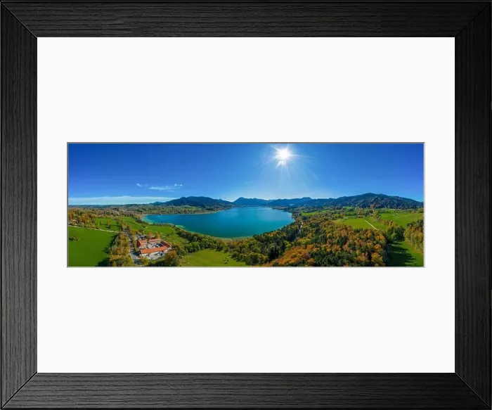 Framed Print : Fantastic panoramic view over the bavarian lake Tegernsee in autumn with fall colors, made by a drone Framed Print : Fantastic panoramic view over the bavarian lake Tegernsee in autumn with fall colors, made by a drone