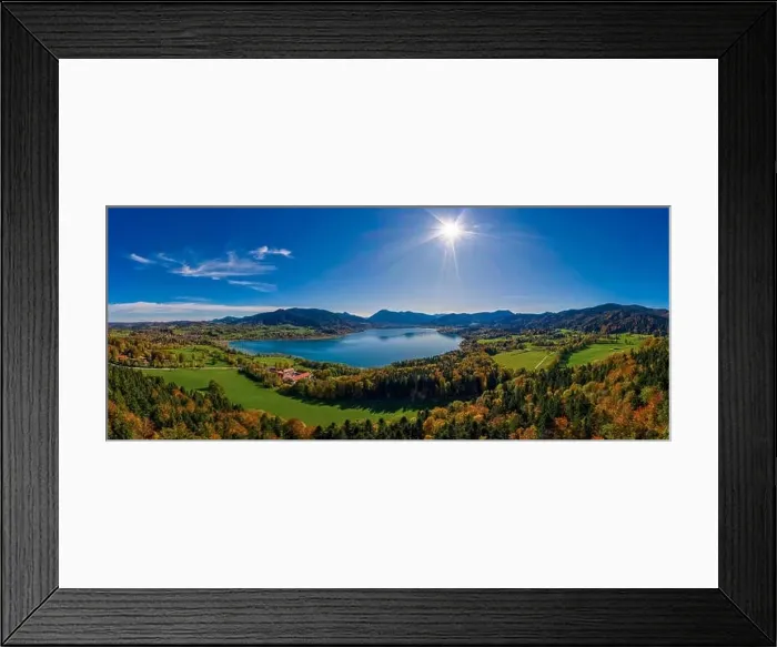 Framed Print : Fantastic panoramic view over the bavarian lake Tegernsee in autumn with fall colors, made by a drone Framed Print : Fantastic panoramic view over the bavarian lake Tegernsee in autumn with fall colors, made by a drone