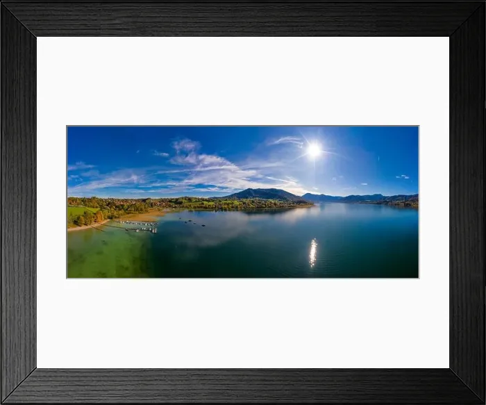 Framed Print : Fantastic panoramic view over the bavarian lake Tegernsee in autumn with fall colors, made by a drone Framed Print : Fantastic panoramic view over the bavarian lake Tegernsee in autumn with fall colors, made by a drone