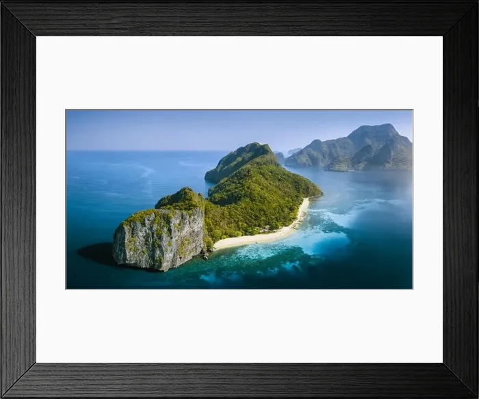 Framed Print : Drone Aerial Panorama image of Helicopter Island in the Bacuit Bay in El Nido Framed Print : Drone Aerial Panorama image of Helicopter Island in the Bacuit Bay in El Nido
