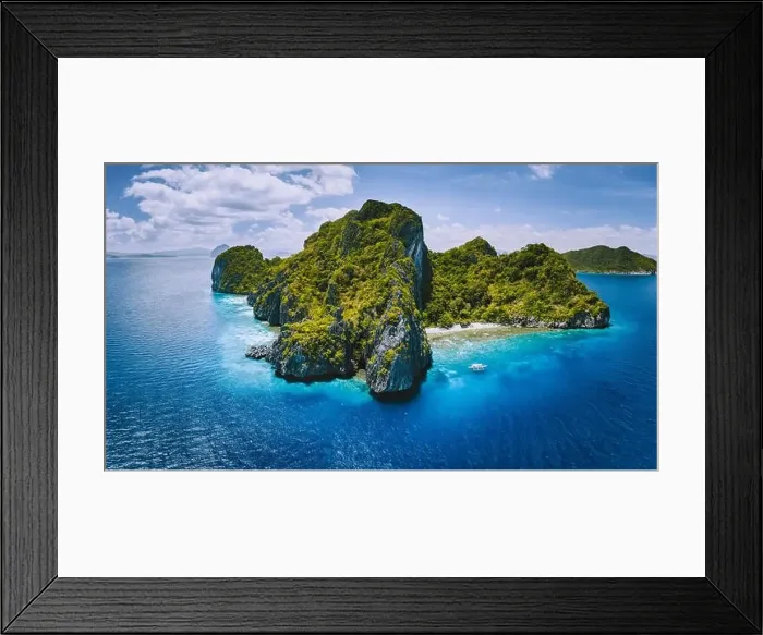 Framed Print : Aerial drone panorama view of tropical paradise island Framed Print : Aerial drone panorama view of tropical paradise island