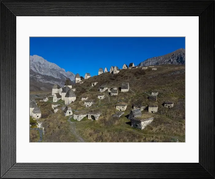 Framed Print : Dargavs, the medieval city of the dead in the mountains of the Caucasus. North Ossetia. Shot on a drone Framed Print : Dargavs, the medieval city of the dead in the mountains of the Caucasus. North Ossetia. Shot on a drone