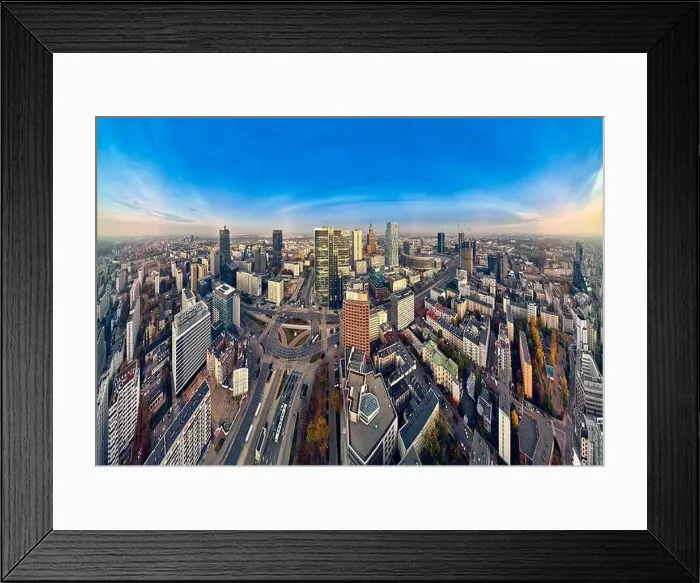 Framed Print : WARSAW, POLAND - OCTOBER 19, 2019: Beautiful panoramic aerial drone view to panorama cityscape of Warsaw modern City Framed Print : WARSAW, POLAND - OCTOBER 19, 2019: Beautiful panoramic aerial drone view to panorama cityscape of Warsaw modern City