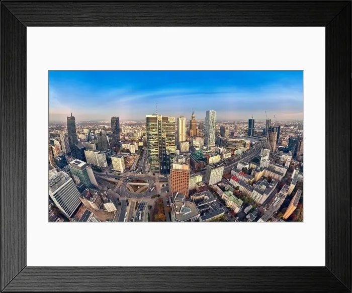 Framed Print : WARSAW, POLAND - OCTOBER 19, 2019: Beautiful panoramic aerial drone view to panorama cityscape of Warsaw modern City Framed Print : WARSAW, POLAND - OCTOBER 19, 2019: Beautiful panoramic aerial drone view to panorama cityscape of Warsaw modern City