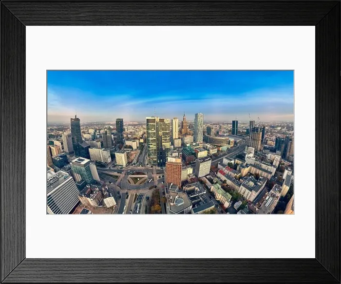 Framed Print : WARSAW, POLAND - OCTOBER 19, 2019: Beautiful panoramic aerial drone view to panorama cityscape of Warsaw modern City Framed Print : WARSAW, POLAND - OCTOBER 19, 2019: Beautiful panoramic aerial drone view to panorama cityscape of Warsaw modern City