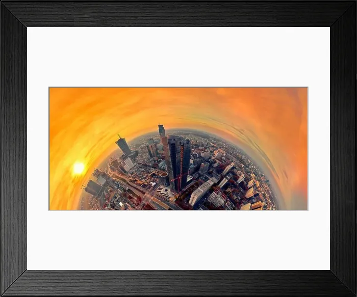 Framed Print : WARSAW, POLAND - OCTOBER 19, 2019: Beautiful panoramic aerial drone view to panorama cityscape of Warsaw modern City